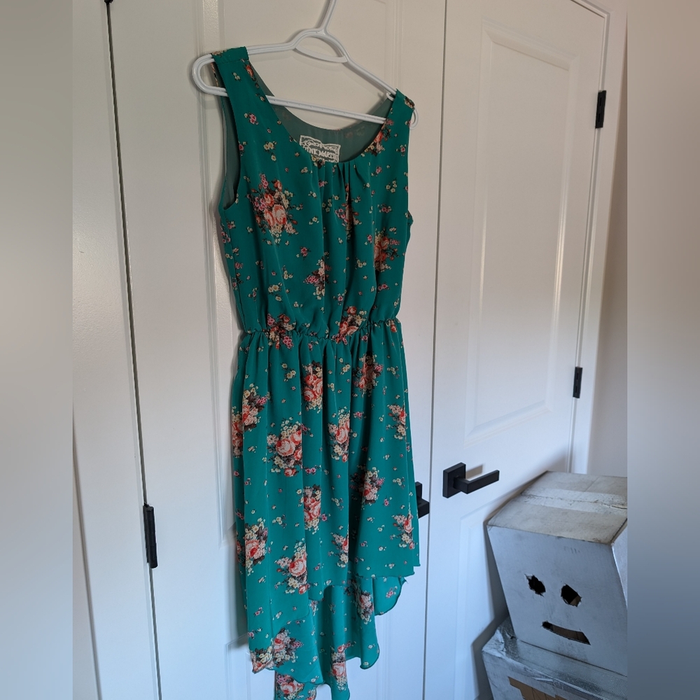 Pink Martini - Turquoise Floral Dress  - Size Med - Hi-Lo - Wedding Guest